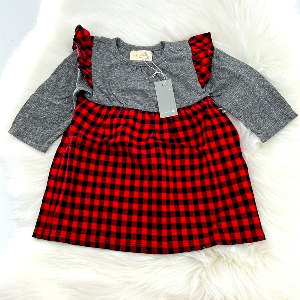 Miki Miette Nordstrom Buffalo Plaid Dress - Red/Black/Gray - 9 Months - NWT